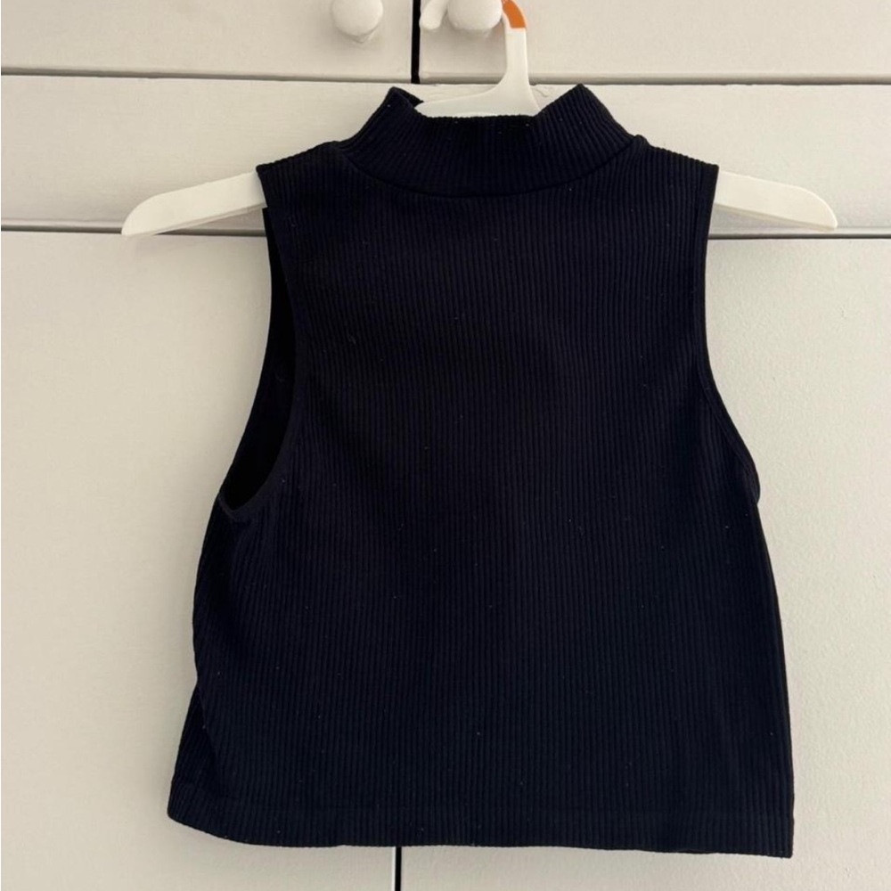 Zara Black High Low Tank Top with Mandarin Collar